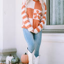  Miller Checkered Floral Striped Sleeve Sweater