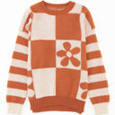  Miller Checkered Floral Striped Sleeve Sweater