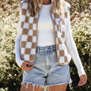  Mindi Checkered Sherpa Collared Jacket Vest