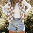  Mindi Checkered Sherpa Collared Jacket Vest