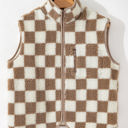 Mindi Checkered Sherpa Collared Jacket Vest