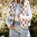 Khaki Medium Mindi Checkered Sherpa Collared Jacket Vest
