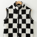 Black XL Mindi Checkered Sherpa Collared Jacket Vest