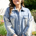  Miriam Plus Size Leopard Patchwork Denim Jacket