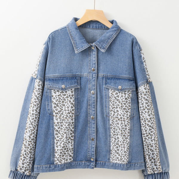 Miriam Plus Size Leopard Patchwork Denim Jacket | Jane.com