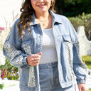 Beau Blue 2X Miriam Plus Size Leopard Patchwork Denim Jacket