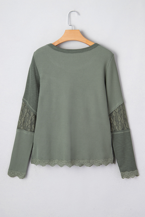 Miriam Ribbed Lace Patchwork Long Sleeve Top