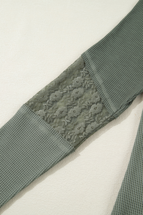 Miriam Ribbed Lace Patchwork Long Sleeve Top