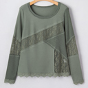 Sage Green Large Miriam Ribbed Lace Patchwork Long Sleeve Top