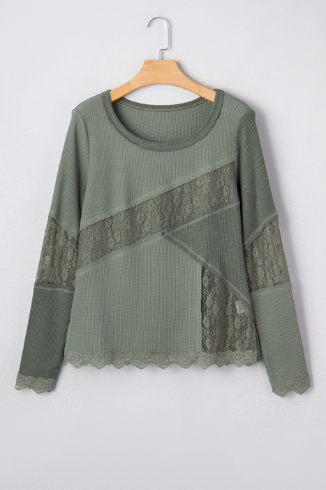 Miriam Ribbed Lace Patchwork Long Sleeve Top
