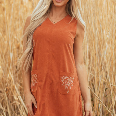 Molly Corduroy Western Embroidered Patched Pocket Mini Dress