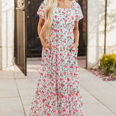 Molly Floral Square Neck Empire Waist Tiered Maxi Dress