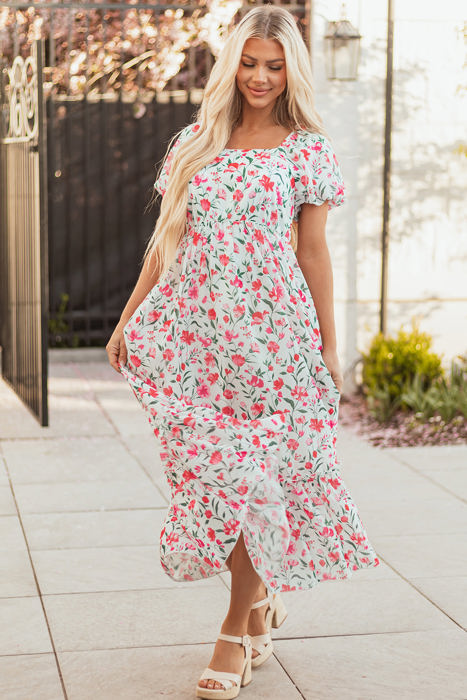 Molly Floral Square Neck Empire Waist Tiered Maxi Dress