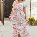  Molly Floral Square Neck Empire Waist Tiered Maxi Dress