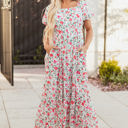 Molly Floral Square Neck Empire Waist Tiered Maxi Dress