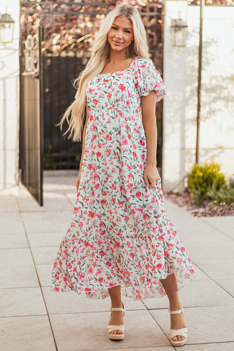 Molly Floral Square Neck Empire Waist Tiered Maxi Dress