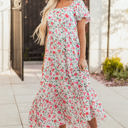  Molly Floral Square Neck Empire Waist Tiered Maxi Dress