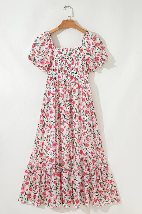 Molly Floral Square Neck Empire Waist Tiered Maxi Dress