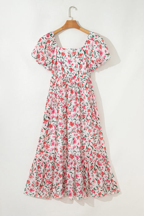 Molly Floral Square Neck Empire Waist Tiered Maxi Dress