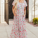 Pink XL Molly Floral Square Neck Empire Waist Tiered Maxi Dress