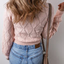  Molly Openwork Plaid Puff Sleeve Cropped Sweater