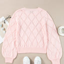  Molly Openwork Plaid Puff Sleeve Cropped Sweater