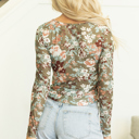  Monroe Print Mesh Fitted Long Sleeve Top