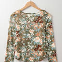  Monroe Print Mesh Fitted Long Sleeve Top