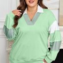 Moonlight Jade XXXXL Moonlight Jade Color Block Striped Patchwork Collar V Neck Plus Size Sweatshirt