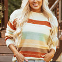 Multicolored XXL Morgan Crew Neck Drop-shoulder Striped Sweater