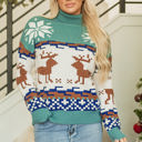 White Large Myla Reindeer Snowflake Turtleneck Sweater