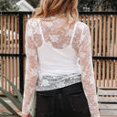  Myla Sheer Floral Lace Mesh Mock Neck Long Sleeve Top