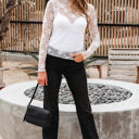  Myla Sheer Floral Lace Mesh Mock Neck Long Sleeve Top