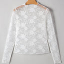  Myla Sheer Floral Lace Mesh Mock Neck Long Sleeve Top