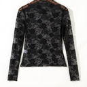  Myla Sheer Floral Lace Mesh Mock Neck Long Sleeve Top