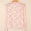 Apricot Pink Medium Myla Sheer Floral Lace Mesh Mock Neck Long Sleeve Top