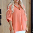  Mylah Corded Half Sleeve Button Up Loose Shirt