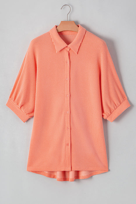 Mylah Corded Half Sleeve Button Up Loose Shirt