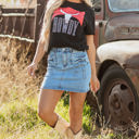  Nancy Acid Wash Bowknot Details High Waist Denim Skirt