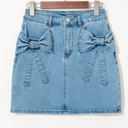  Nancy Acid Wash Bowknot Details High Waist Denim Skirt