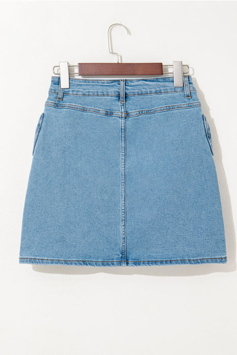 Nancy Acid Wash Bowknot Details High Waist Denim Skirt
