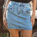 Dusk Blue XL Nancy Acid Wash Bowknot Details High Waist Denim Skirt