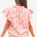  Nancy Floral Ruffle Sleeve Split Neck Blouse