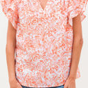  Nancy Floral Ruffle Sleeve Split Neck Blouse