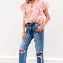  Nancy Floral Ruffle Sleeve Split Neck Blouse