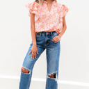  Nancy Floral Ruffle Sleeve Split Neck Blouse