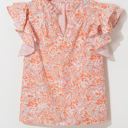  Nancy Floral Ruffle Sleeve Split Neck Blouse