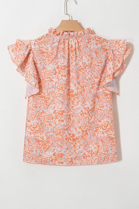 Nancy Floral Ruffle Sleeve Split Neck Blouse