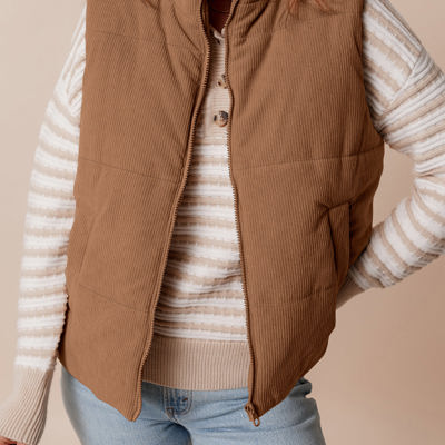 Natalia Corduroy Zipped Puffer Vest