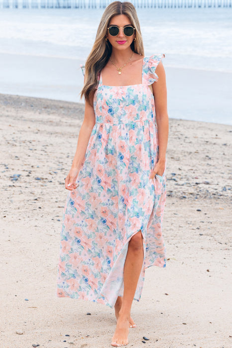 Nataly Floral Square Neck Backless Long Dress